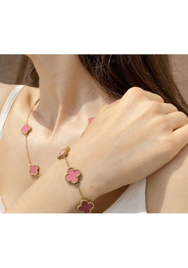 Gold Pembe Doğal Taşlı Premium Çelik Bileklik Gold