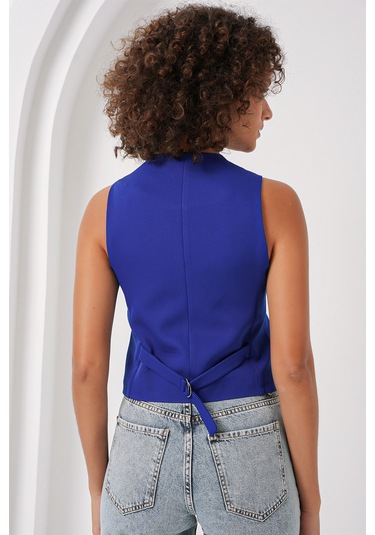 6796 Kısa Dokuma Yelek - Saks Saks