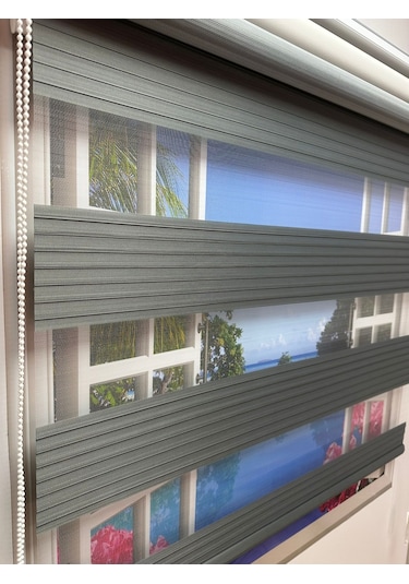 Çift Mekanizmalı Zebra Stor Perde Geniş Gri-beyaz
