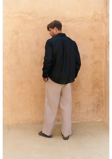 Fyfaha Bol Paça Erkek Vizon Keten Pantolon VİZON