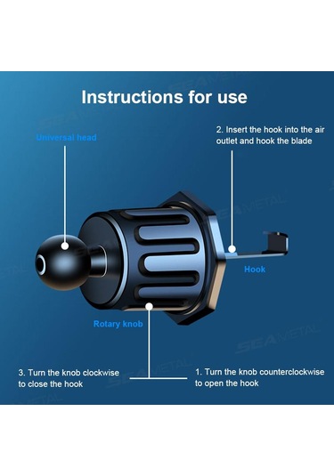 Seametal Yerçekimi Ayarlanabilir 360 Derece Döndürme Havalandırma Klipsi Araba Telefon Tutucu Montajı Siyah