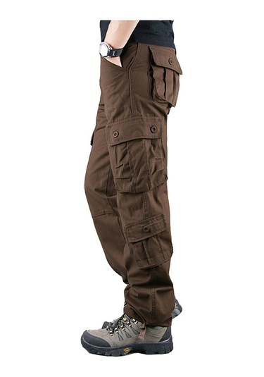 Aşınmaya Dayanıklı Çok Cepli Düz Bol Büyük Beden İş Pantolonu Kahve