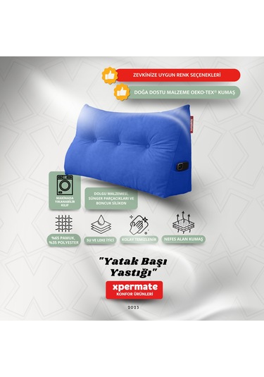 Yatak Başı Yastığı Sırt Ve Bel Destek Yastığı 140 Cm Mavi