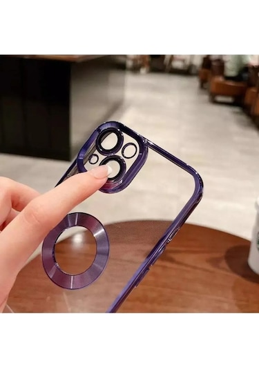 İphone 14 Promax Uyumlu Extra Kamera Korumalı Kamerası Cam Lensli Lazer Lüx Kılıf Kapak Tam Koruma Lacivert