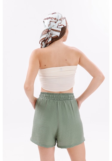 Genius Store Genıus Store Kadın Şort Aerobin Pamuklu Cepli Çekmez Kumaş Beli Lastikli Şort Yeşil