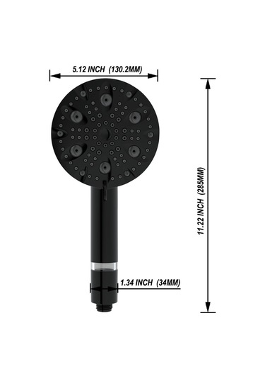 Su Tasarruflu 10 Modlu El Tipi Filtreli Duş Başlığı, Paslanmaz Çelik Hortum + Braket, Mat Siyah