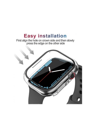 Apple Watch Series 7 41mm İle Uyumlu, Temperli Cam Ekran Koruyuculu, Tamamen Koruyucu Sert Pc Kabuklu 2'li Kılıf - Şeffaf