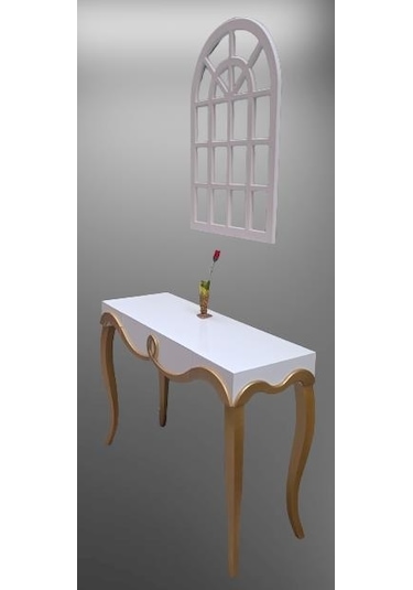 Dresuar CNC Çökertme Model Windows Ayna Gold Lake Beyaz Tabla Kayın Aslan Ayak El Yapımı Beyaz