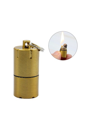 Springsun Mini Metal Kerosene Çakmak - Dayanıklı Konstruksiyon, Yakıt Saklama, Anahtar Zinciri Uyumlu - Altın Renk Altın