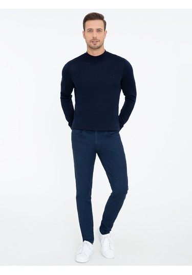 Cacharel Lacivert Slim Fit Çeyrek Balıkçı Yaka Basic Triko Kazak