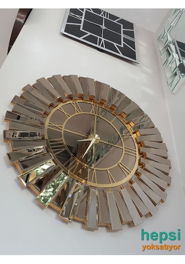 Güneş Gold Bronze Altın Bronz 85 Cm Dekoratif Aynalı Duvar Saati