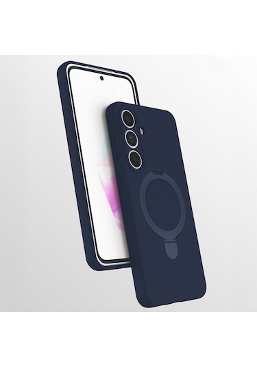 Samsung Galaxy S25 Fe Uyumlu Standlı Magesafe Silikon Kılıf Lacivert