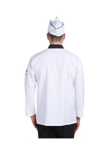 Aşçı Ceketi Beyaz Uzun Kol Altın Çatal Bıçak Garnitürlü