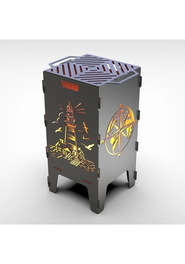 Deniz Feneri Ve Pusula Desenli Dekoratif Mangal