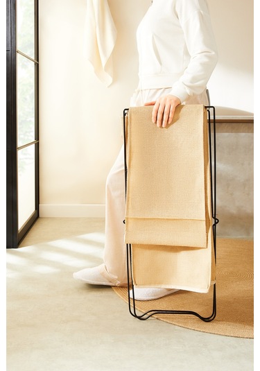 Ocean Home Textile Katlanabilir Bölmeli Siyah Metal Destekli Naturel Jüt Çamaşır Sepeti 44 x 29.5 x 63 cm