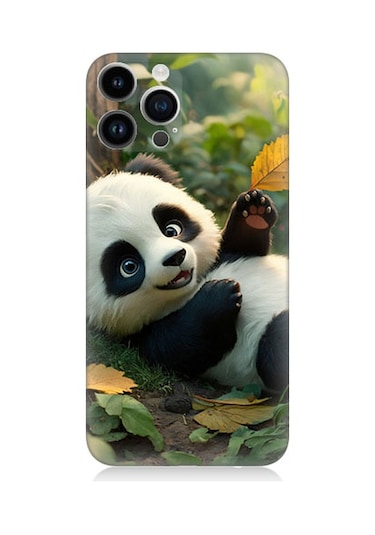 Apple Uyumlu iPhone 14 Pro  Panda Ve Yaprak Desenli Silikon Kılıf