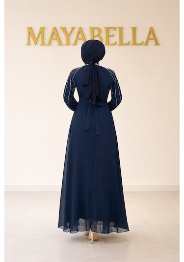 Mayabella İşlemeli Abiye Tesettür 20251311-mb3 Lacivert