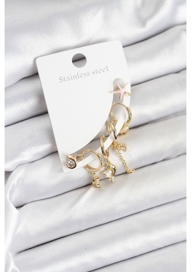 Pirinç Gold Renk Set Küpe Çok renkli