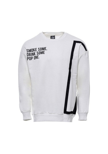 Wessi Beyaz Kadın Figürlü Bisiklet Yaka Sweatshirt Beyaz