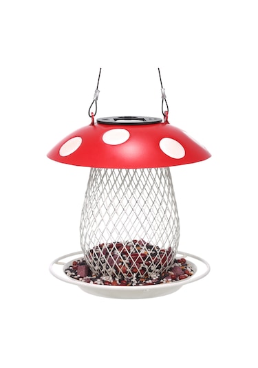 Yaozixa Güneş Enerjili Mantar Kuş Yemliği - Bahçe Ve Balkon Dekorasyonu İçin Şık Ve Kullanışlı Kırmızı