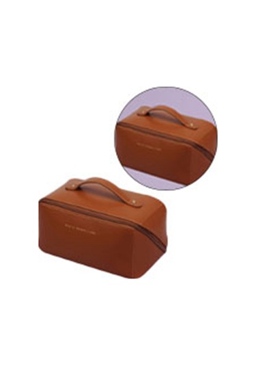 Pu Deri Tuvalet Çantası, Su Geçirmez, Büyük Kapasiteli, Bölmeli Tasarım, Taşınabilir, Narin Kozmetik Makyaj Çantası, Kahverengi Diğer