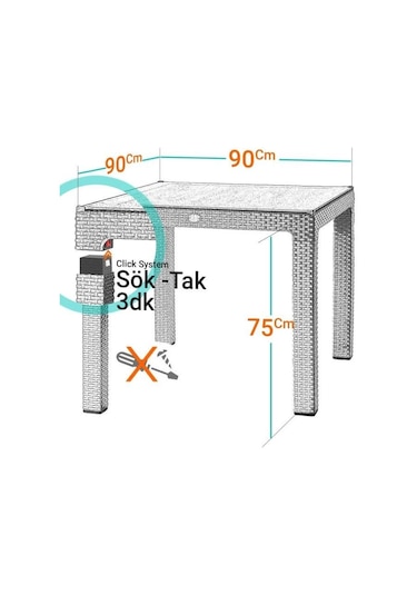Camlı Kahve 90x90 Cm Rattan Bahçe Balkon Masası Kahverengi
