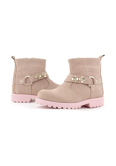 Rakerplus Chiron Hakiki Deri Pembe Fermuarlı Çiçekli Kız Çocuk Bot Pembe