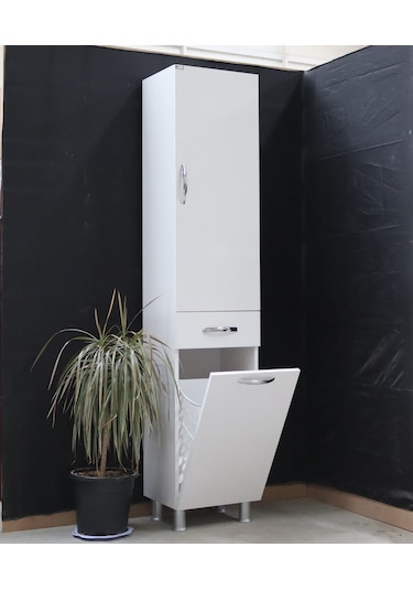 Öz&Ce Sepetli Mdf Banyo Boy Dolabı 40 CM Beyaz