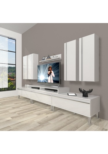 Decoraktiv Ekoflex 8d Mdf Krom Ayaklı Tv Ünitesi Tv Sehpası Beyaz