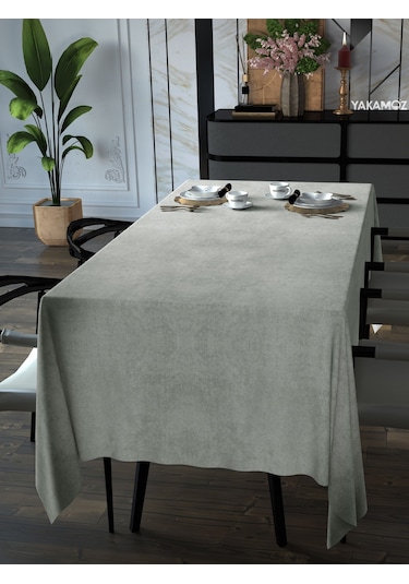 Ekru Renk Kadife Dokulu Masa Örtüsü Dertsiz Velvet Touch Serisi Ekru