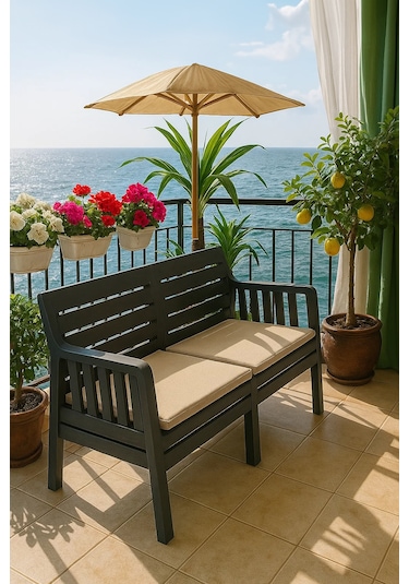 Lara Minderli İkili Bahçe Balkon Teras Koltuğu – Antrasit