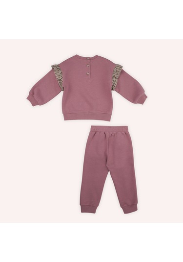 Kız Çocuk Fırfır Detaylı 2'li Eşofman Takım Gül Kurusu 2421gb17004-4849 001