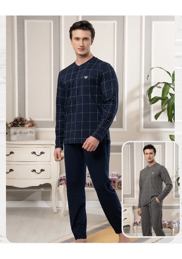 Bone 5873 Mikro Pamuk Uzun Kol Erkek Pijama Takımı Lacivert