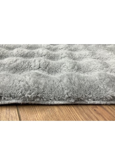 Saraz Halı Puffy Bubble Tavşan Tüyü Kaymaz Makinede Yıkanabilir Salon Koridor Mutfak Halı Gri