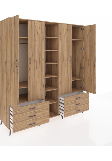 Kronos Dolap 13 Raflı 6 Çekmeceli 2 Askılı 220x59x243 Çam-çam/çam Atlas Çam/atlas Çam