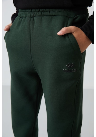 Tommy Life Çam Yeşil Pamuklu Kalın İçi Tüylü Yumuşak Dokulu Standart Fit Nakışlı Erkek Çocuk Eşofman Takım - 1 Yeşil