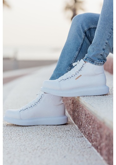 Pabucmarketi Bağcıklı Erkek Sneaker Bot Beyaz Beyaz