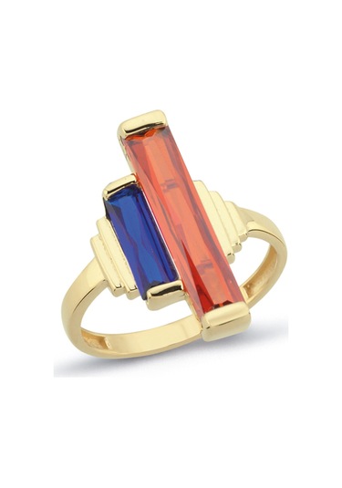 8 Ayar Renkli Baget Taşlı Şık Kadın Altın Yüzük Altın