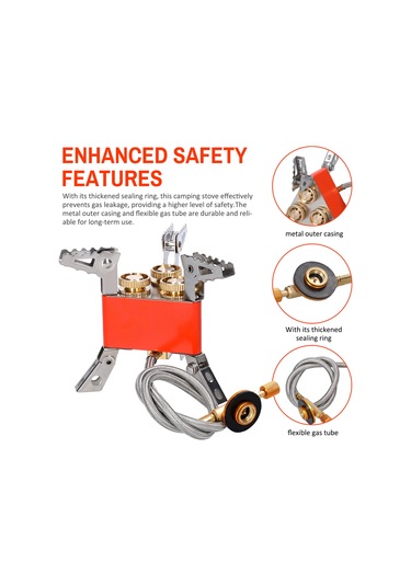 Xindoker Portatif Katlanabilir 3 Ayağlı Kamp Gaz Sobası - 6800w Yüksek Güç, Ayarlanabilir Valf, Turuncu Turuncu