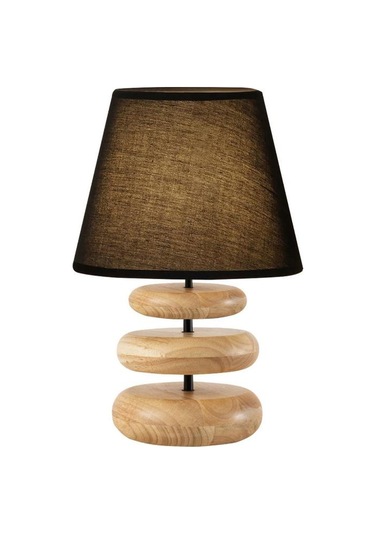 Afro Masif Ahşap Ayaklı Siyah Kumaş Şapkalı Dekoratif Abajur Siyah