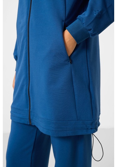 Parlament Dik Yaka Fermuarlı Pamuklu Kadın Eşofman Tunik Takım - 95346 Mavi