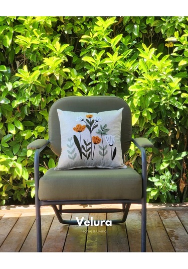 Dekoratif Kırlent & Pinterest Kırlent & Keten Kumaş - Nakış İşleme & A180 Lacivert - Krem