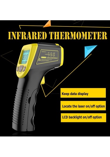 Gm320s Temassız El Tipi Endüstriyel Kızılötesi Termometre Yüksek Hassasiyetli Lcd Ekran Arkadan Aydınlatmalı Sıcaklık Test Cihazı - Sarı
