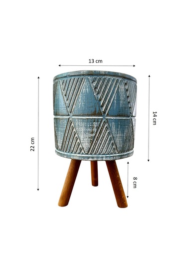 Bitki Tasarımı Ev Dekorasyon Mavi Eskitme Piramit Beton Saksı Ayaklı Çiçeklik Saksılık