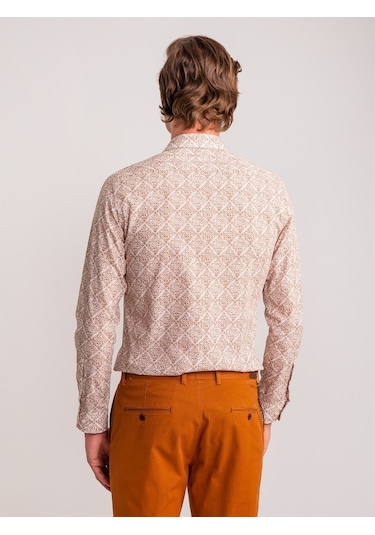 Dufy Kahve Erkek Slim Fit Paul Yaka Uzun Kol Gömlek - 60643 Kahverengi