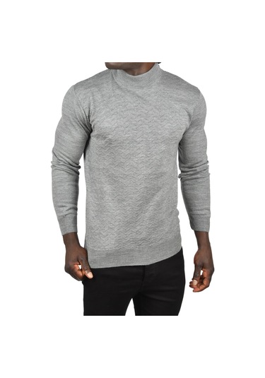 Deepsea Erkek Gri Zigzag Desenli Yarım Balıkçı Yaka Dar Kesim Boğazlı Triko Kazak 2505496 Gri