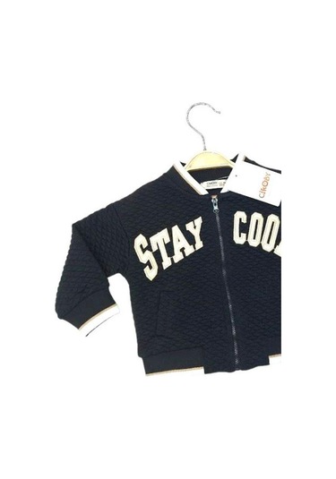 Erkek Bebek Stay Cool Baskılı Triko Bantlı Fermuarlı Hırka-13589 Siyah