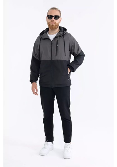 İçi Astarlı Su Ve Rüzgar Geçirmez Cepli Erkek Yağmurluk Antrasit