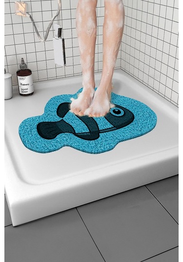 Balık Banyo Paspası Kaymaz Paspas Su Emici Islak Zemin Duş Paspası Kivircik Paspas 40x60 Cm Mavi