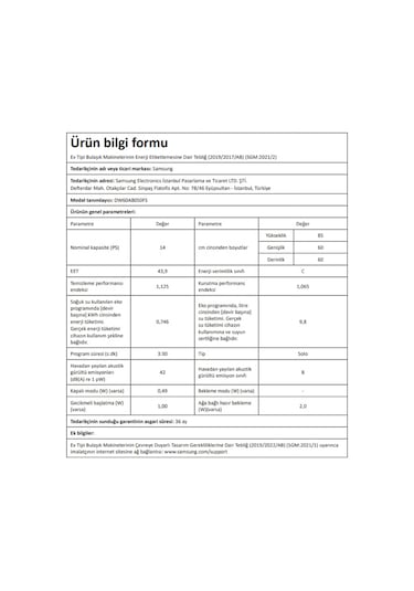 Samsung DW60A8050FS 8 Programlı 14 Kişilik Bulaşık Makinesi